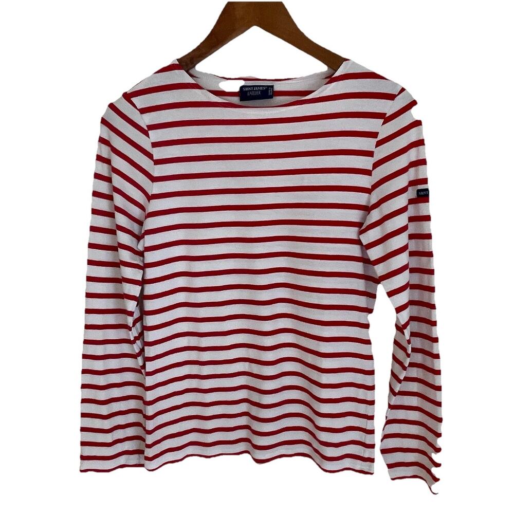 Saint James L’atelier Red White Striped Long Sleeve Cotton Breton T-Shirt Small